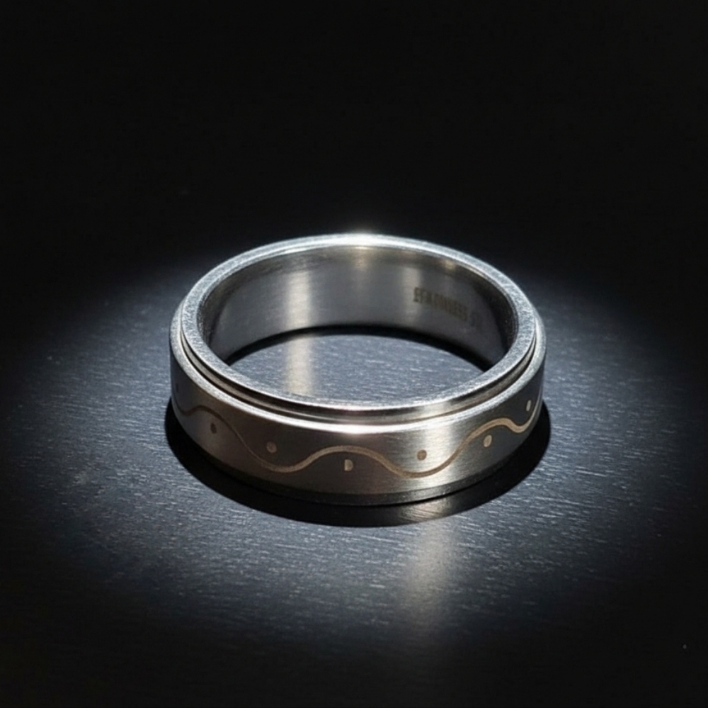Stainless Steel Wave Band Design Ring